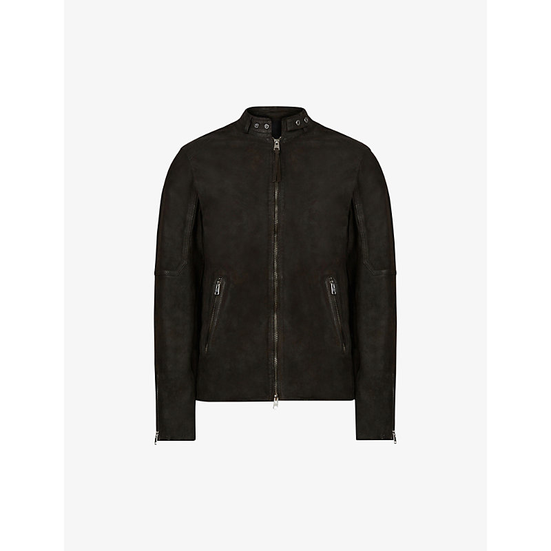 Shop Allsaints Cora Panel-detail Suede Bomber Jacket In Anthracite Gre