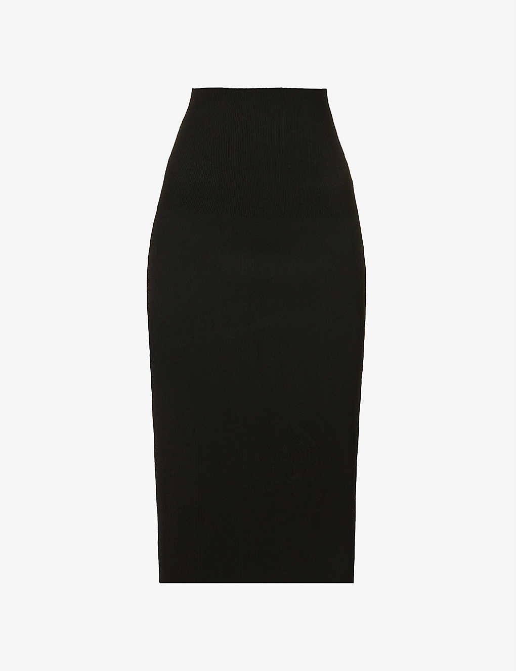 Victoria Beckham Womens Black Fitted Ribbed Stretch-woven Midi Skirt
