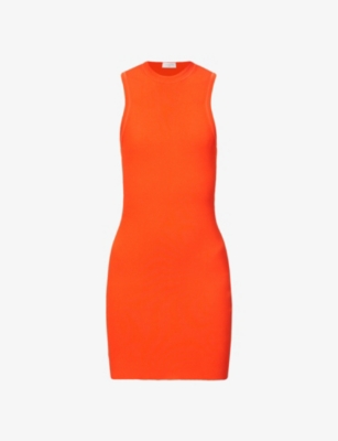 Victoria Beckham Fitted Sleeveless Stretch-woven Mini Dress In Orange