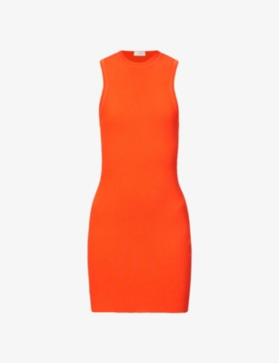 VICTORIA BECKHAM VICTORIA BECKHAM WOMEN'S ORANGE FITTED SLEEVELESS STRETCH-WOVEN MINI DRESS,58330631