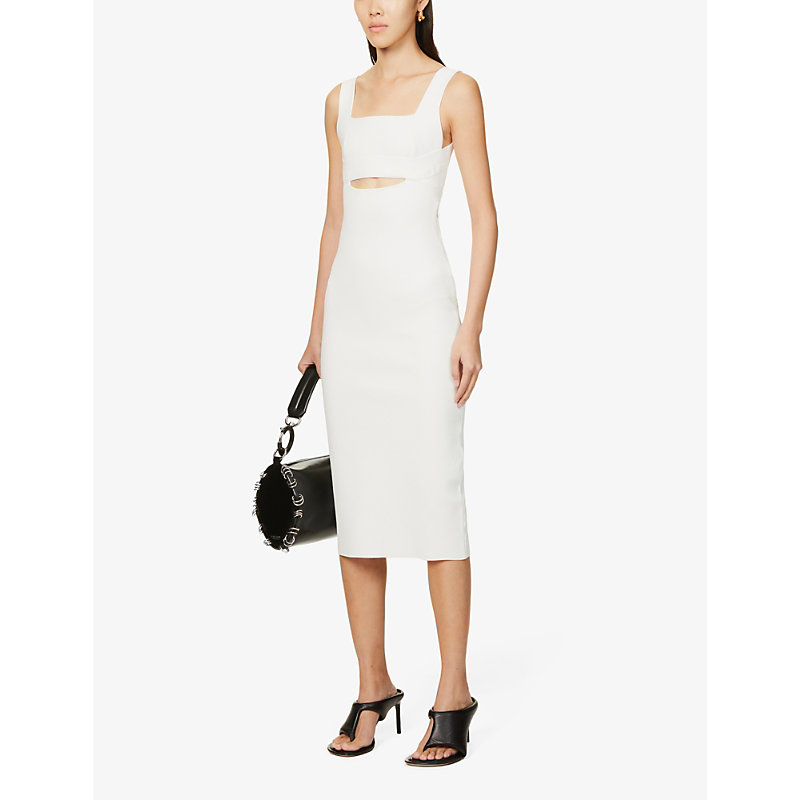 VICTORIA BECKHAM VICTORIA BECKHAM WOMENS WHITE FITTED CUT-OUT STRETCH-WOVEN MIDI DRESS 56034425