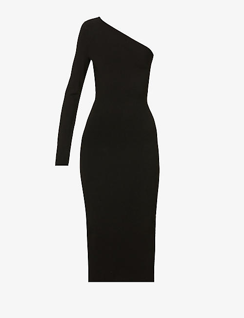 VICTORIA BECKHAM: One-sleeve stretch-woven midi dress