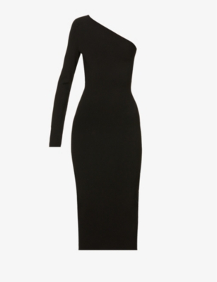 VICTORIA BECKHAM VICTORIA BECKHAM WOMEN'S BLACK ONE-SLEEVE STRETCH-WOVEN MIDI DRESS,60085772