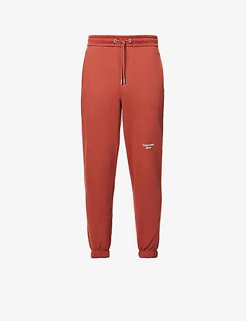 CK JEANS: Logo-embroidered cotton-jersey jogging bottoms