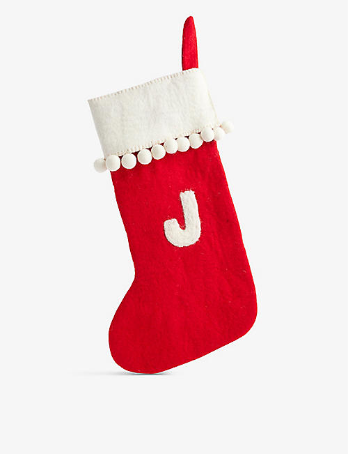 CHRISTMAS: J medium wool Christmas stocking 47cm
