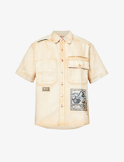 AAPE: Logo-embroidered short-sleeve oversized fit cotton-twill shirt
