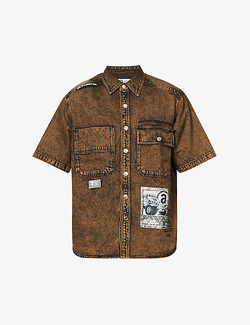 AAPE: Logo-embroidered short-sleeve oversized fit cotton-twill shirt