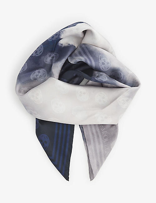 ALEXANDER MCQUEEN: Skull and cloud-print silk scarf