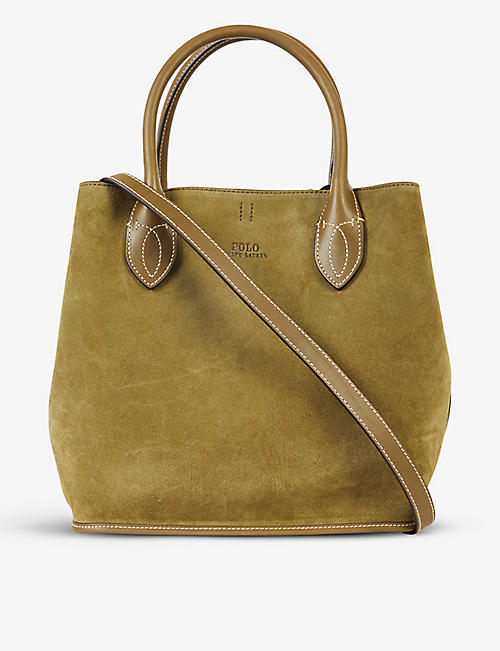 POLO RALPH LAUREN: Logo-embossed suede and leather tote bag