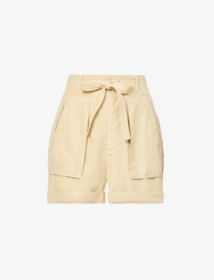 POLO RALPH LAUREN SELF-TIE HIGH-RISE SILK SHORTS