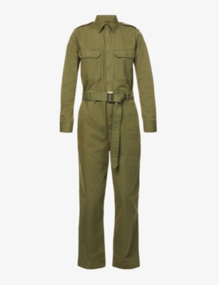 Polo Ralph Lauren Belted Stretch-cotton Jumpsuit In New Olive