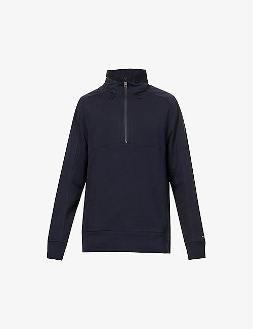 TOMMY HILFIGER: Half-zip logo-patch cotton-jersey sweatshirt