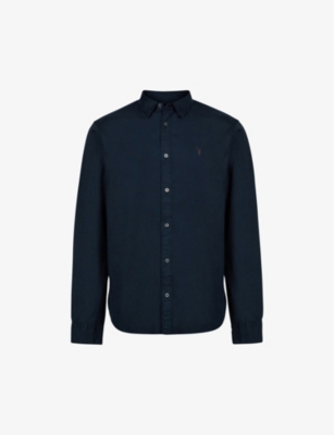 Allsaints Hawthorne Slim-fit Stretch-cotton Shirt In Dark Navy Blue