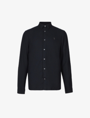 ALLSAINTS HEMLOCK RAMSKULL LOGO-EMBOSSED SLIM-FIT WOVEN-BLEND SHIRT