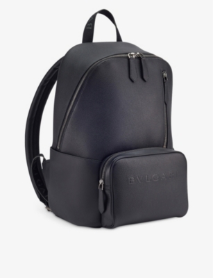 Shop Bvlgari Mens Black Logo-embossed Leather Backpack