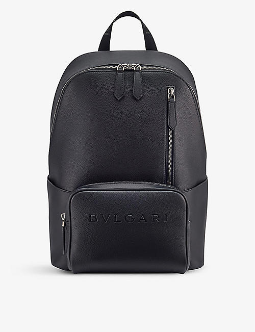 BVLGARI: Logo-embossed leather backpack