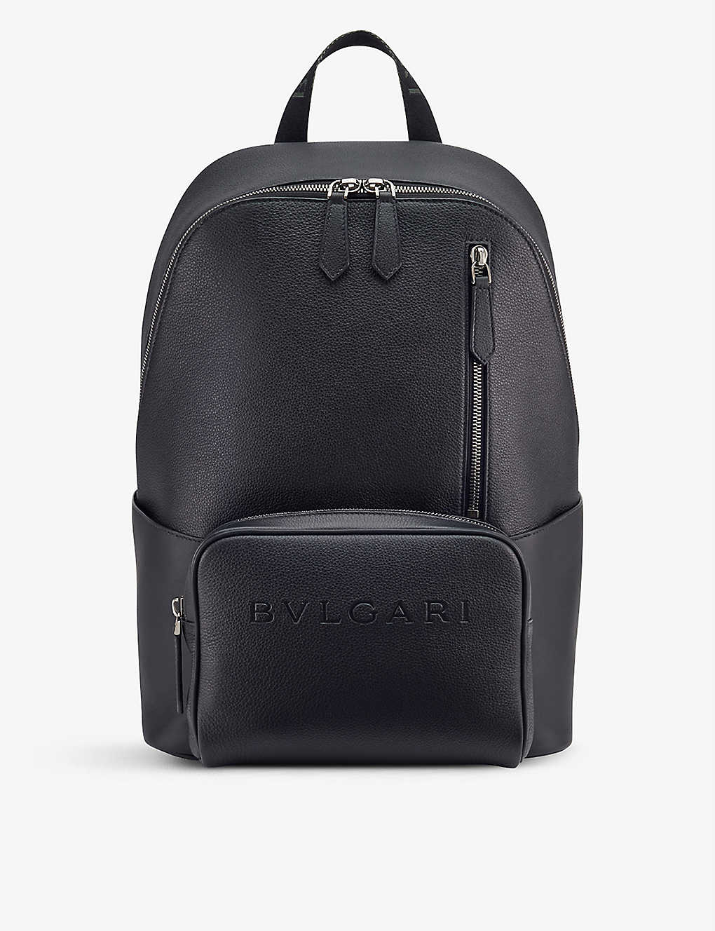 Bvlgari Mens Black Logo-embossed Leather Backpack