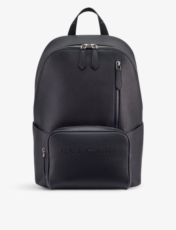 Logo-embossed leather backpack