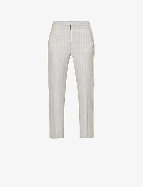 ME AND EM: Checked tapered mid-rise stretch-woven trousers