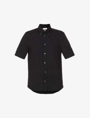 Shop Alexander Mcqueen Men's Black Brad Pitt Slim-fit Stretch-cotton Shirt