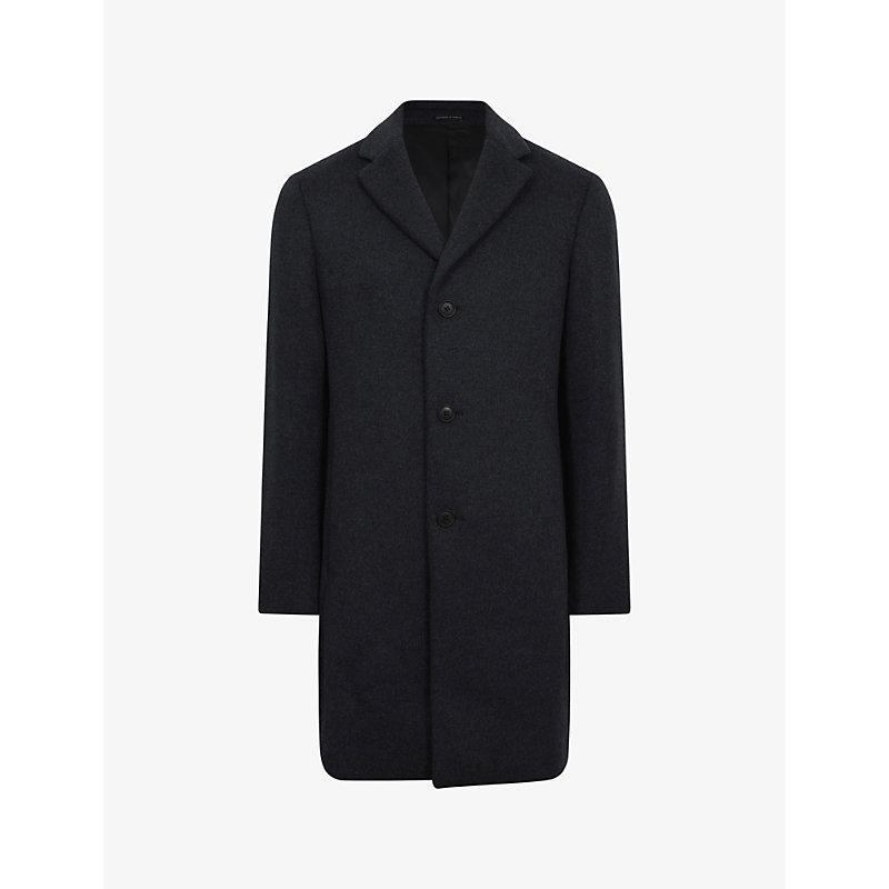 Reiss Mens Airforce Blue Gable Notch-lapel Single-breasted Wool-blend Coat