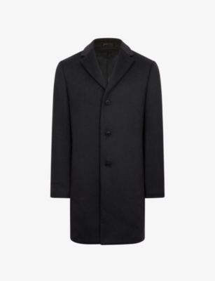 Reiss Mens Khaki Gable Notch-lapel Single-breasted Wool-blend Coat