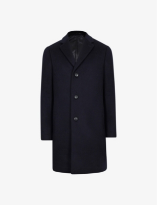 REISS REISS MEN'S NAVY GABLE NOTCH-LAPEL SINGLE-BREASTED WOOL-BLEND COAT,56105392