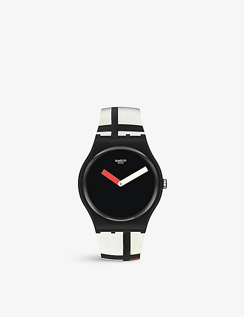 SWATCH: SUOZ344 Red, White and Blue by Piet Mondrian plastic and silicone quartz watch