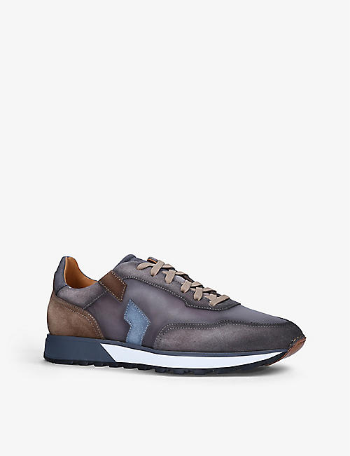 MAGNANNI: Aero arrow-detail leather and suede trainers