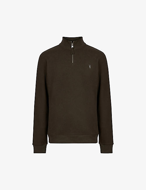 ALLSAINTS: Raven logo-embroidered zip-neck organic-cotton sweatshirt