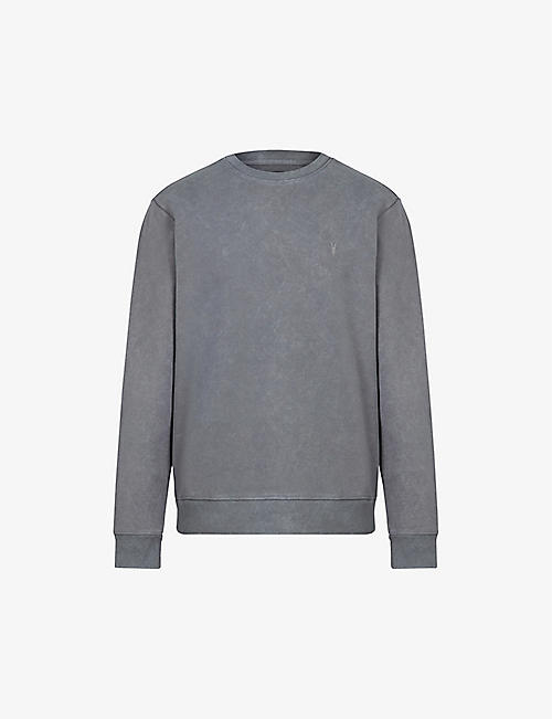 ALLSAINTS: Saka mottled-wash logo-embroidered organic-cotton sweatshirt