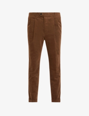 Allsaints Mens Faded Brown Kiels Slim-fit Cropped Stretch-corduroy Trousers