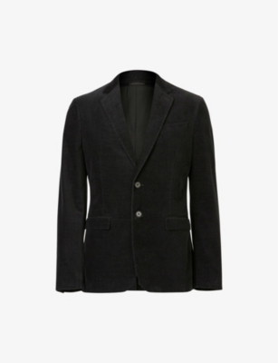 Allsaints Mens Black Kiels Single-breasted Stretch-corduroy Blazer