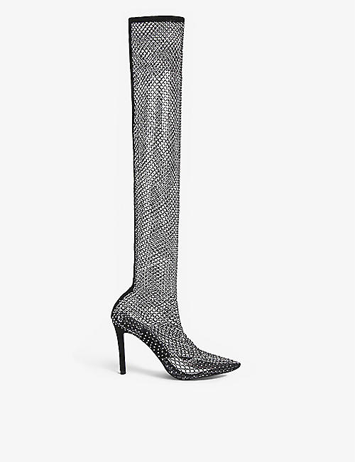 CARVELA: Hotsox rhinestone-embellished woven heeled boots