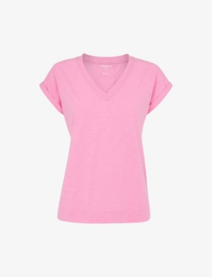 Whistles Willa V Neck Cap Sleeve Tee In Pink