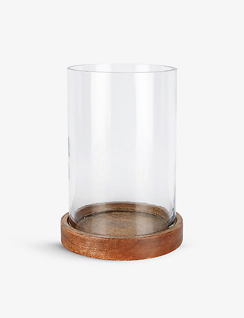 THE WHITE COMPANY: Hurricane mango-wood and glass candle holder 19.5cm