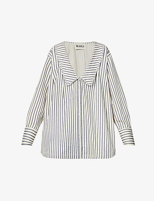 BLANCA STUDIO: Didion striped cotton-poplin shirt