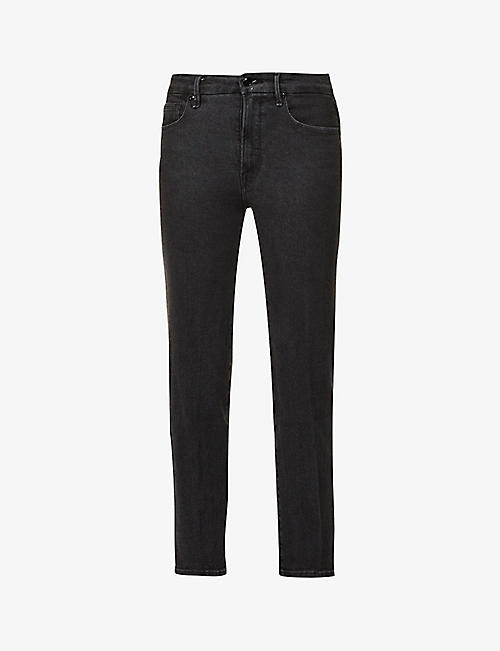 GOOD AMERICAN: Good Straight washed straight-leg high-rise stretch-organic-cotton blend denim jeans