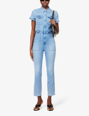 GOOD AMERICAN: Fit For Success faded-wash stretch-denim jumpsuit