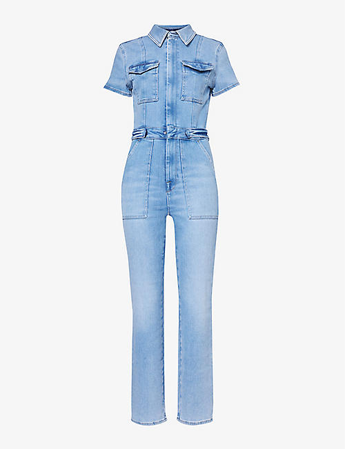 GOOD AMERICAN: Fit For Success faded-wash stretch-denim jumpsuit