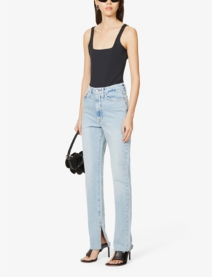 Good American Scuba Square-neck Stretch-woven Body In Black
