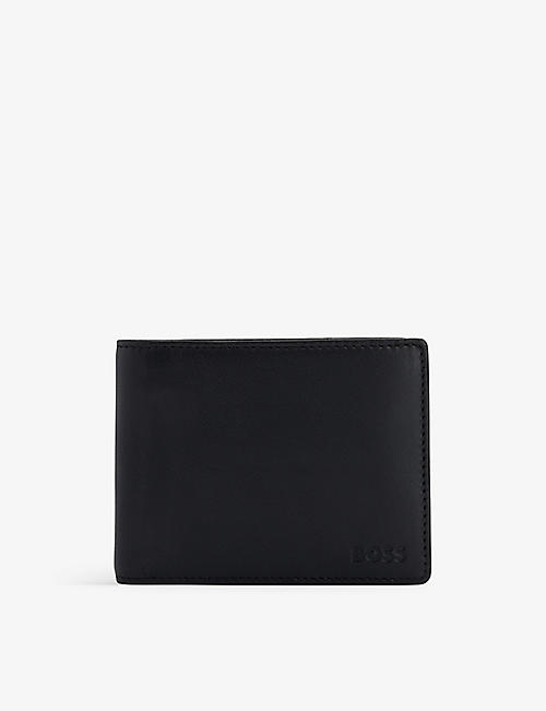 BOSS: Logo-debossed leather trifold wallet