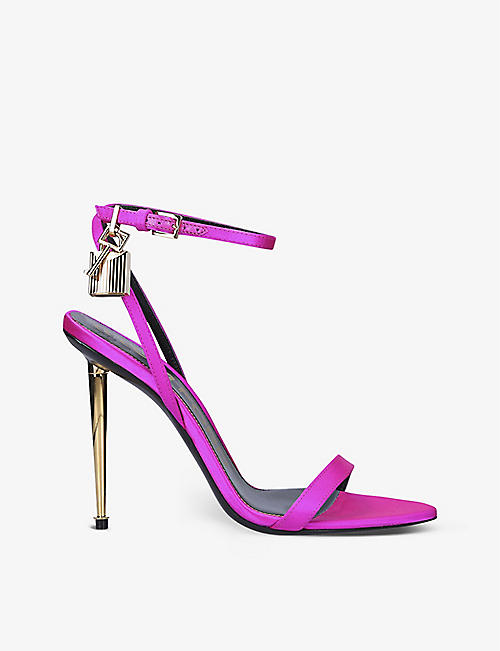 TOM FORD: Padlock leather and satin heeled sandals