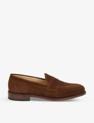 Shop Loake Imperial Strap Suede-texture Leather Loafers In Brown