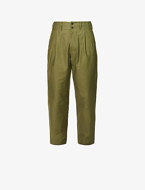 NICHOLAS DALEY: Pleated notched-waist relaxed-fit wide tapered-leg cotton trousers