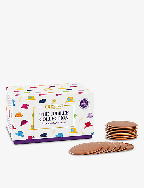 PRESTAT: The Jubilee Collection milk chocolate rhubarb thins 200g