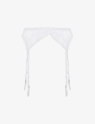 Bluebella Mirabel delicate floral embroidered mesh suspender belt with V  wire detail in black