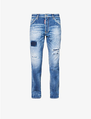 DSQUARED2: Cool Guy paint-splattered tapered stretch-denim jeans