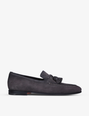 SANTONI: Carlos tassel-trimmed suede loafers