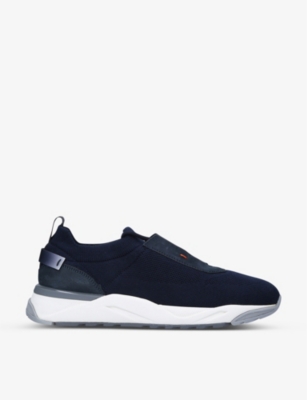 Santoni Low-top Knit-fabric Trainers In Navy